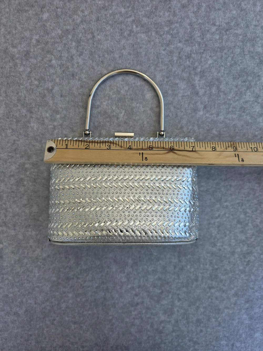 Silver Metallic Structured Top-Handle Evening Bag